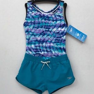 NEW- Girl’s Speedo 1-piece Swimsuit with Shorts